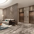 Luxury Hotel Lobby Interior With Grand Chandelier Wooden Panels Marble Walls And Double Height Ceiling Design