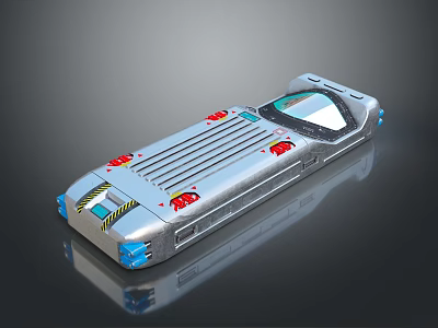 Sleek Silver Device With Blue Red Accents And Reflective Surface Design 3d model