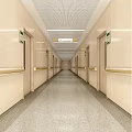 Hospital Outpatient Clinic Corridor With White Walls Wooden Doors Ceiling Lights And Shiny Floor