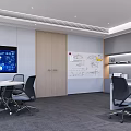 Modern Office Interior With Open Layout Work Desks Ergonomic Chairs And Whiteboard 3d model