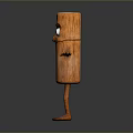 Wooden Decorative Household Item With Anthropomorphic Design Cartoon Face Big Eyes Arms And Legs