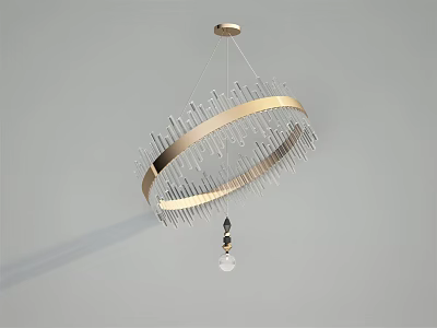Modern Golden Circular Frame Chandelier with Slender Transparent Pendants and Black White Bottom Pendant 3d model