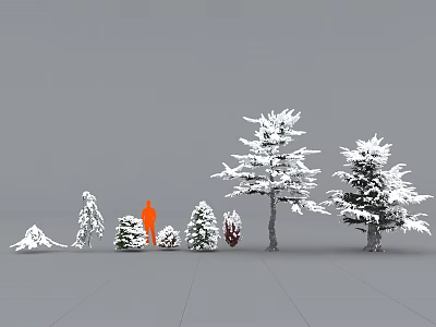 Snow Covered Evergreen Plants and Pine Trees in Various Sizes and Shapes 3d model