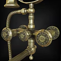 Brass Vintage Shower Faucet With Decorative Knobs And Intricate Carved Details