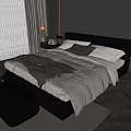 Double Bed with Upholstered Headboard Neutral Bedding Modern Bedside Table Lamp and Dark Wooden Flooring