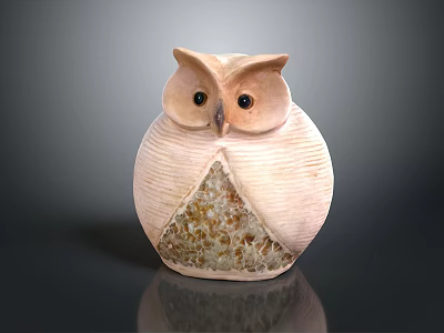 Decorative Ceramic Owl Figurine With Light Pink Textured Body And Spotted Base 3d model