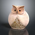 Decorative Ceramic Owl Figurine With Light Pink Textured Body And Spotted Base