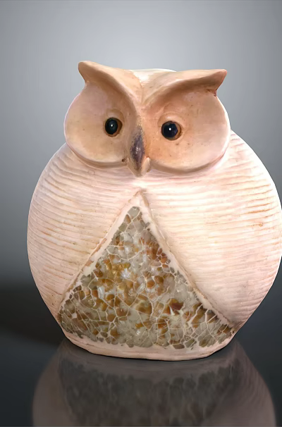 Decorative Ceramic Owl Figurine With Light Pink Textured Body And Spotted Base 3d model