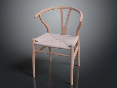 Light Colored Wooden Leisure Chair With Curved Armrests And Upholstered Seat Design 3d model