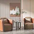 Modern Orange Casual Sofa Set With Small Round Table Vase And Decorative Painting