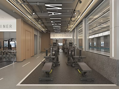Modern Gym Interior Featuring Spacious Workout Area And Fitness Machines 3d model