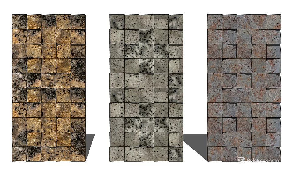 Wall Tiles Featuring Different Textured Patterns And Color Tones Brown Gray Red 3d model