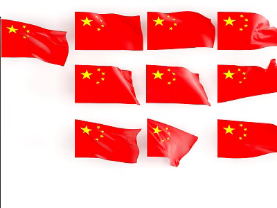 Multiple Waving Chinese National Flags Display On Clear White Background 3d model