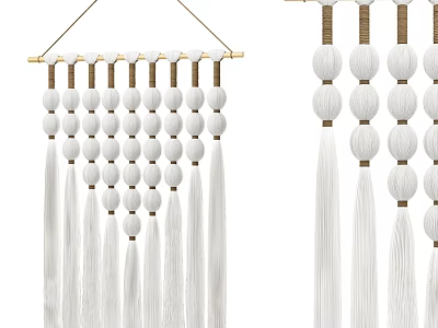Bohemian Handwoven Chandelier with White Spherical Beads Metal Frame and Long Tassels 3d model
