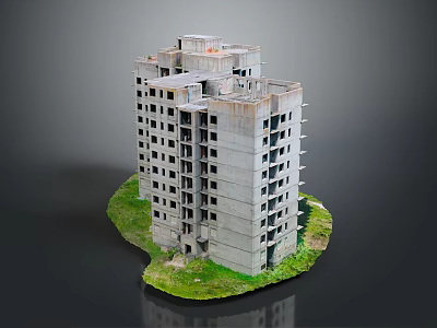 Unfinished High Rise Building Model With Grass Base And Concrete Structure 3d model