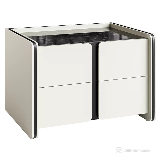 Modern Style Decorative Cabinet With White Body Black Frame And Black Countertop 3d model 