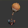 Colorful Water Vehicle With Orange Hot Air Balloon Blue Body Green Emblem And Red Wheels