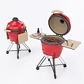Red Commercial Barbecue Grill With Foldable Side Table And Steak Grilling Feature