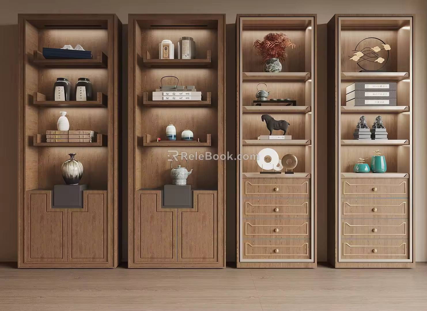 Song Style Decorative Cabinet Bookcase 3d model