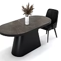 Modern Dining Table Set With Black Base Gray Tabletop Black Chairs And Decorative Plants 3d model