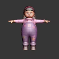 Cartoon Character Girl In Purple Overalls Pink Top With Pink Flowers And Outstretched Arms