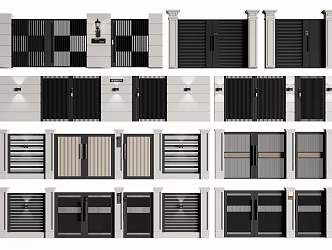 Modern patio door villa patio door entrance door landscape wall 3d model