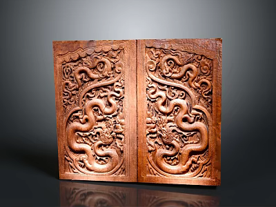 Traditional Wooden Carving Panels With Intricate Dragon Patterns And Detailed Designs 3d model