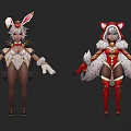 Diverse Game Characters Featuring Animal Ears Unique Costumes and Weapons 3d model