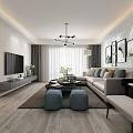 Modern Dining Room Interior With Wooden Flooring Dining Table Chairs Chandelier And Decorative Paintings