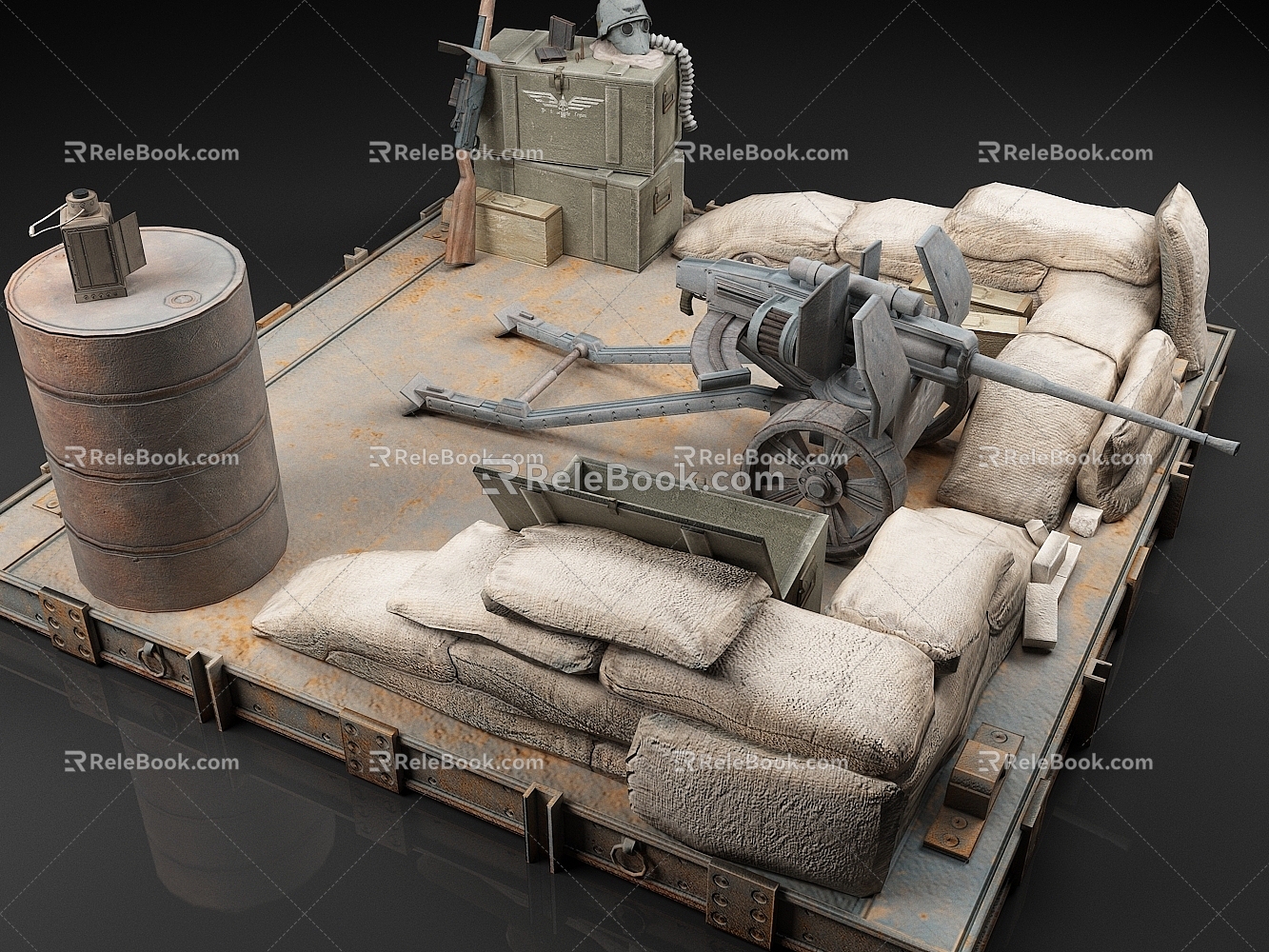 War Scene Position Cannon Sandbag 3d model