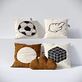 Brown Cotton Decorative Pillows With Soccer Ball Hand Pointing Cube Circular Cloud Shaped Designs