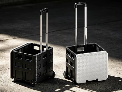 Foldable Storage Crates With Telescopic Handle Wheels Black And White Diamond Pattern 3d model
