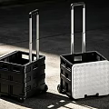 Foldable Storage Crates With Telescopic Handle Wheels Black And White Diamond Pattern