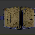 Ancient Open Book With Golden Text And Blue Cover On Dark Background