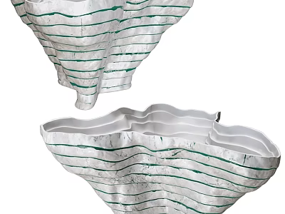 Modern White Vase With Green Stripes And Wavy Edges For Fresh Flower Decor 3d model