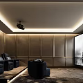 Modern Home Theater Interior With Comfortable Leather Seats Large Projection Screen And Acoustic Panel Walls