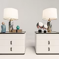 Modern White Bedside Tables With Drawers Lamps And Decorative Items 3d model