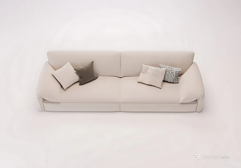 Modern Beige Two Seater Sofa With Decorative Pillows And Simple Design 3d model