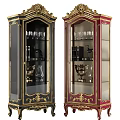 Classic Display Cabinets In Black And Red With Gold Accents Glass Doors Wine Glasses Decor