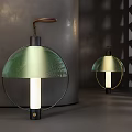 Modern Green Glass Table Lamp With Copper Accent And Circular Frame Design 3d model