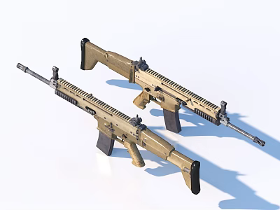 Two Modern Tan Tactical Rifles With Black Components And Long Barrels 3d model