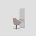 Pink Medical Examination Chair With Adjustable Base Mirror And Wooden Countertop In Clinic