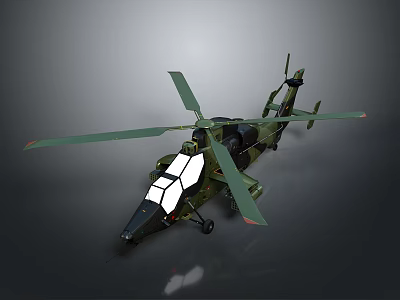 Detailed green military helicopter with main rotor tail rotor and transparent cockpit design 3d model
