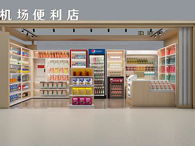 Airport Convenience Store Interior With Shelves Full Of Daily Products And Checkout Counter 3d model