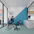 Dental Clinic Room With Green And White Walls Glass Door Dental Chair And Medical Equipment
