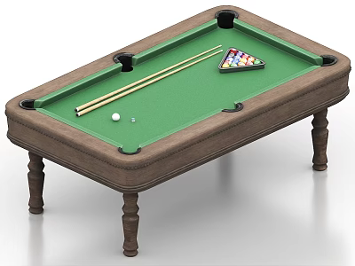 Sports Equipment Billiard Table with Green Felt Surface Pool Cues and Colored Balls 3d model