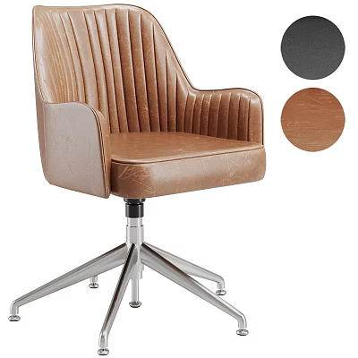 Modern Brown Leather Office Chair With Armrest Vertical Stripe Backrest And Metal Star Base 3d model