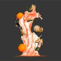 Fresh Orange Beverage with Splashing Liquid Oranges Lemon Slices and Leaves on Base