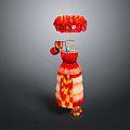 Man In Traditional Red Costume With Ornate Headpiece And Decorative Gold Accents