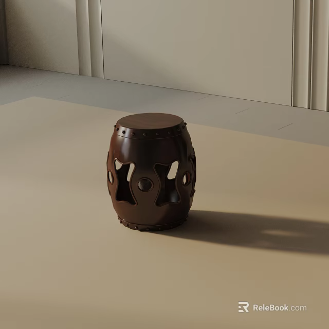Modern Round Brown Side Table With Smooth Top And Hollow Out Side Design 3d model